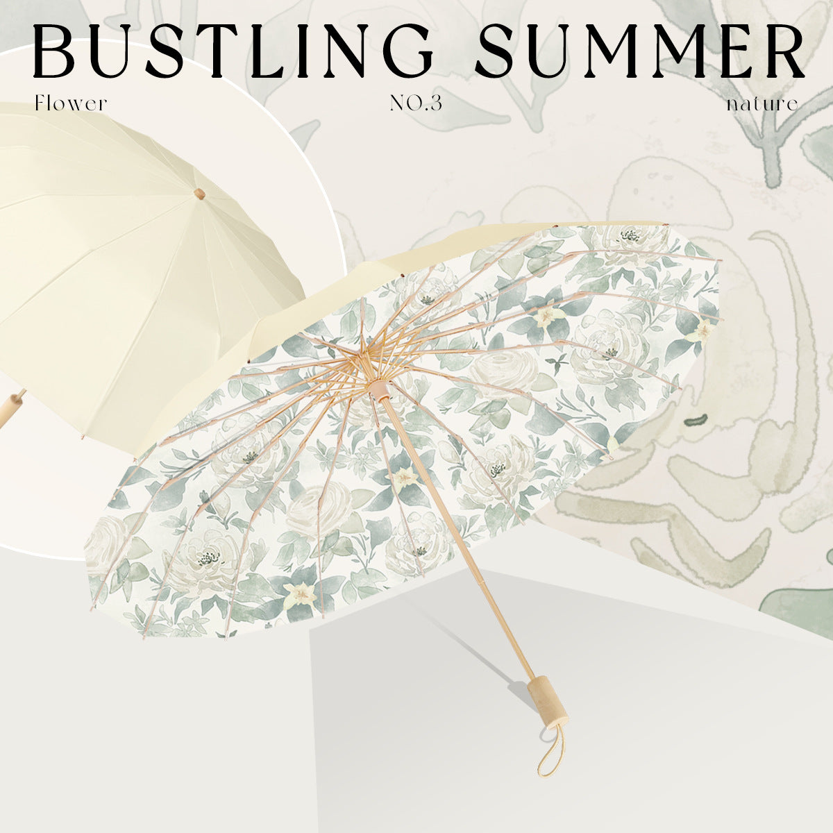 Women's Folding Parasol with Floral Design and Carrying Case
