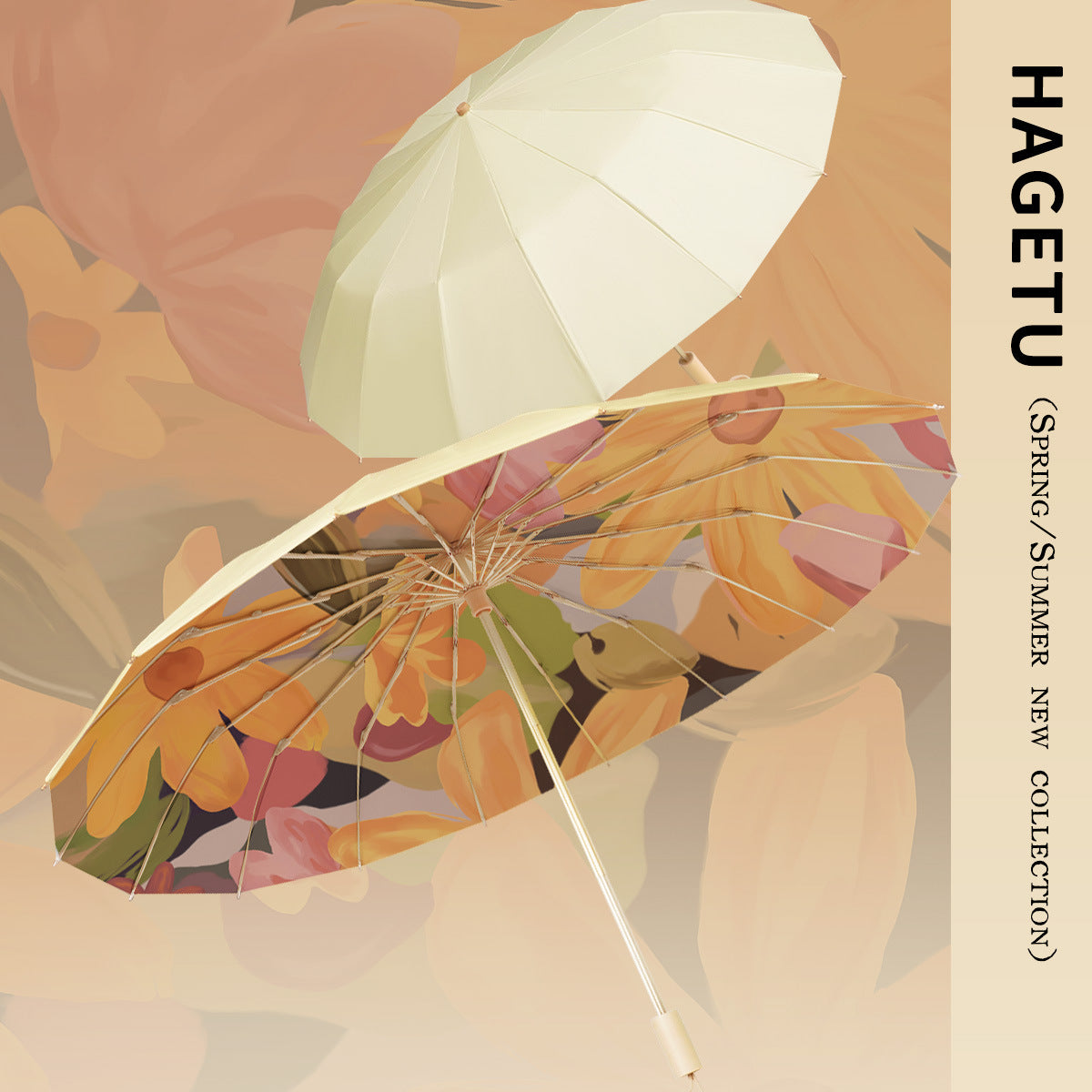Women's Folding Parasol with Floral Design and Carrying Case