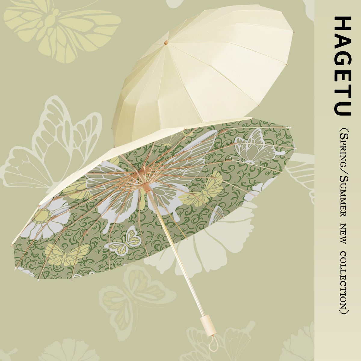 Women's Folding Parasol with Floral Design and Carrying Case