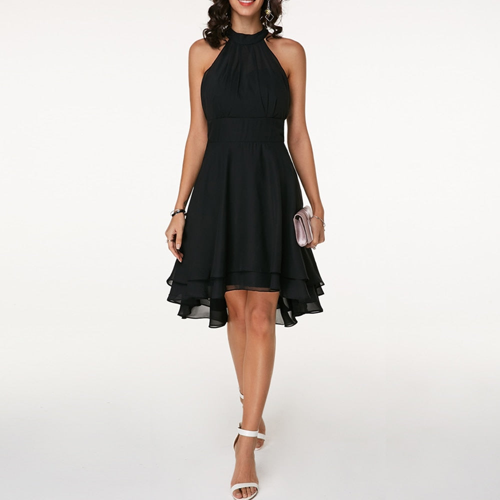 Women's Halter Neck Mini Dress with Layered Hem