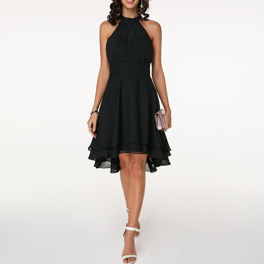 Women's Halter Neck Mini Dress with Layered Hem