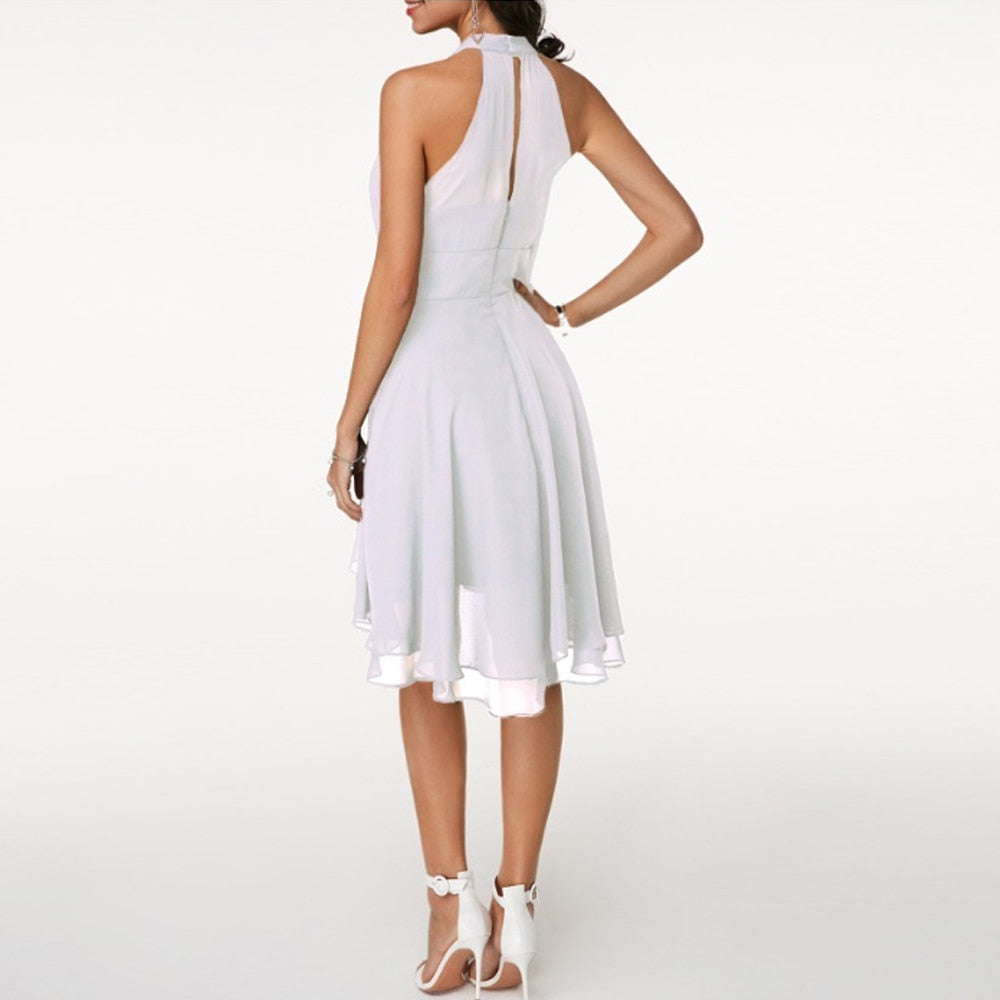 Women's Halter Neck Mini Dress with Layered Hem