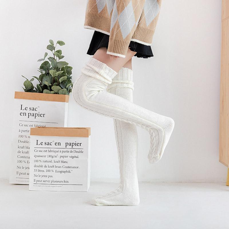 Women's Hand-Knitted Knee-High Socks - Soft and Warm