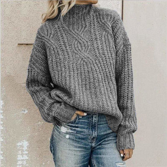 Women's High Neck Cable Pullover Sweater