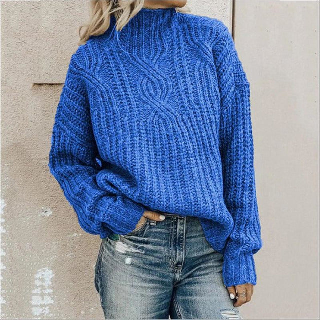 Women's High Neck Cable Pullover Sweater
