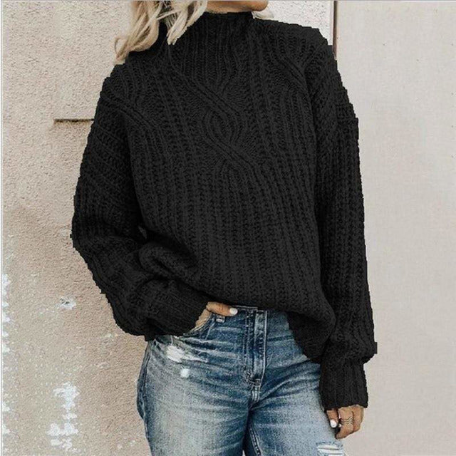Women's High Neck Cable Pullover Sweater