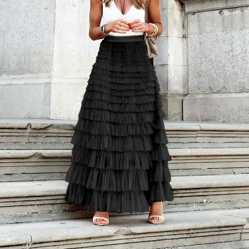 Women's High-Waisted Tiered Maxi Skirt