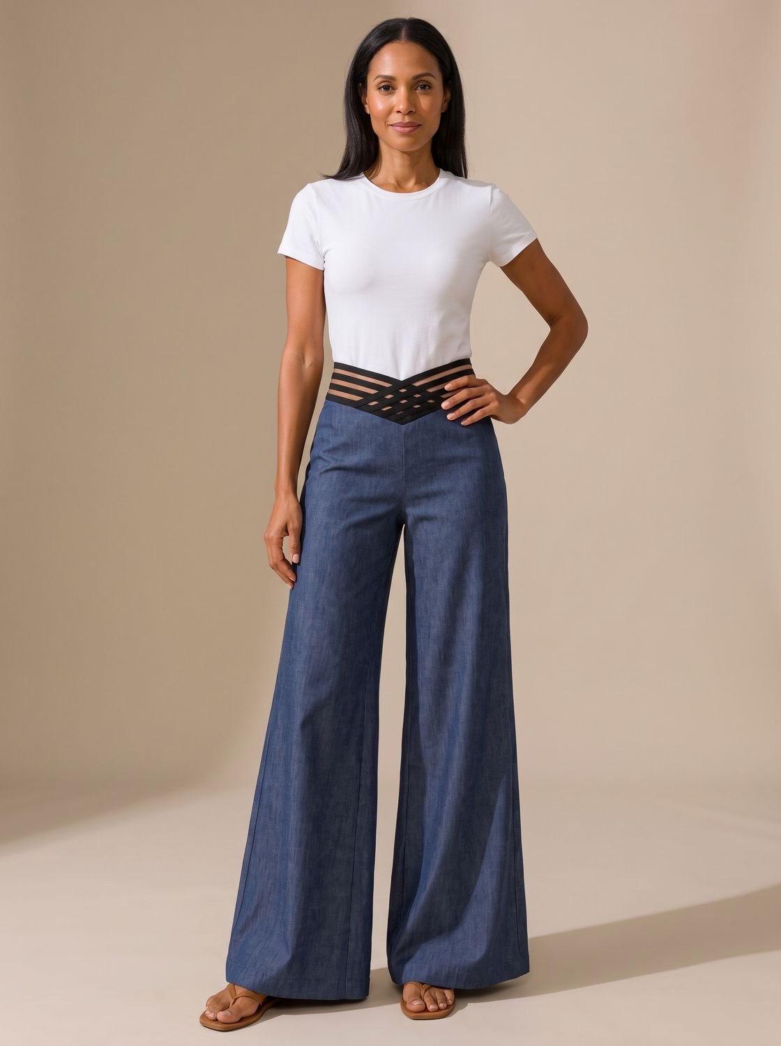 Women's High-Waisted Wide-Leg Crossover Waistband Pants