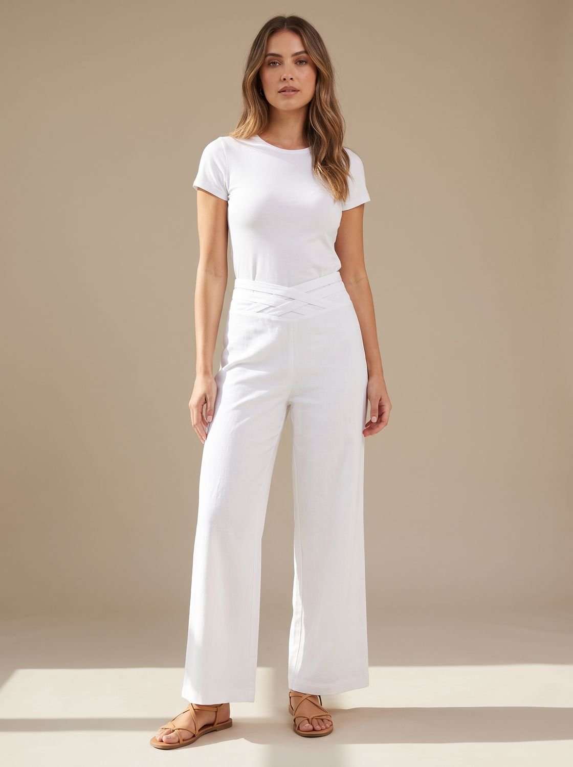 Women's High-Waisted Wide-Leg Crossover Waistband Pants