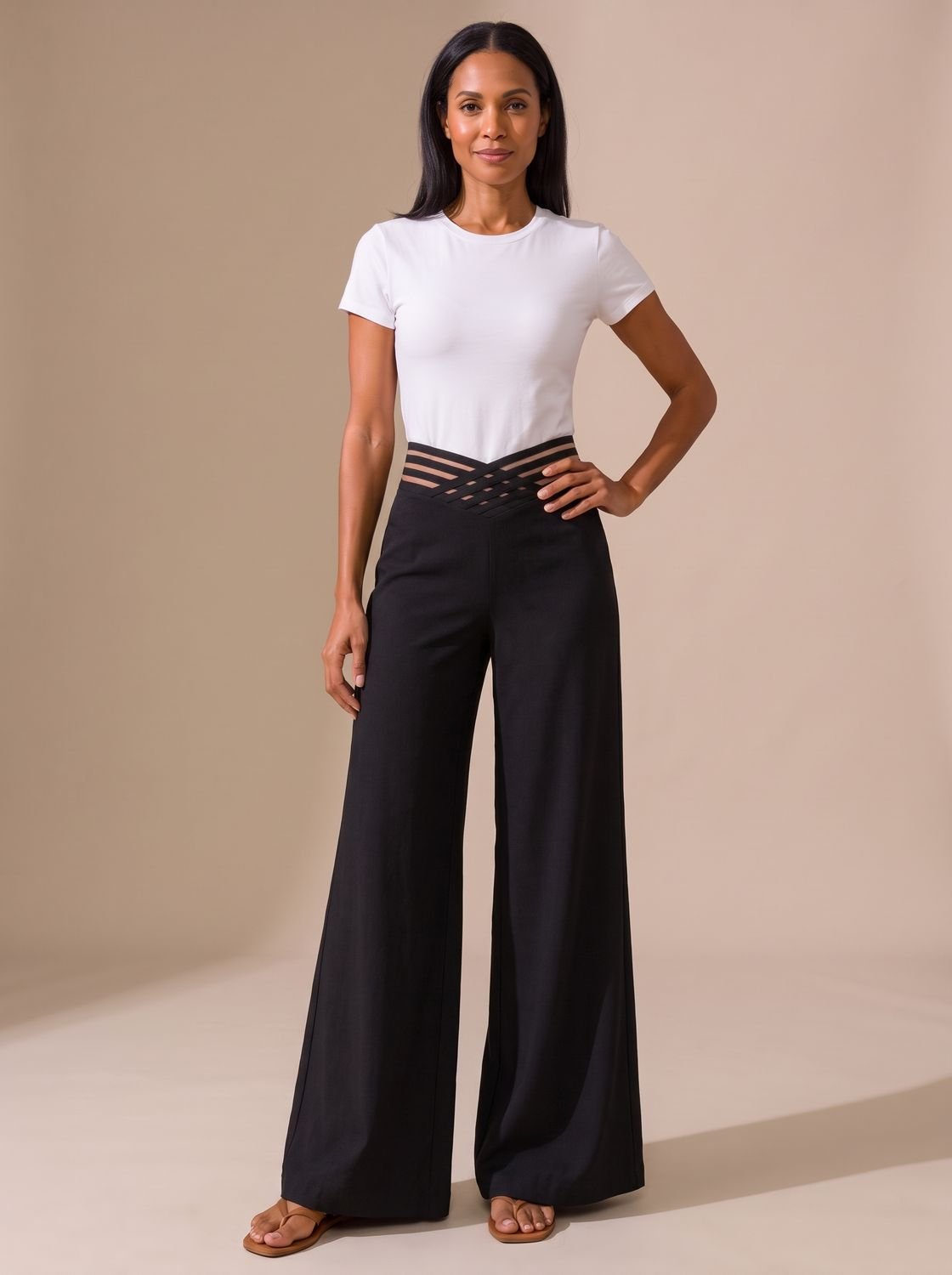 Women's High-Waisted Wide-Leg Crossover Waistband Pants