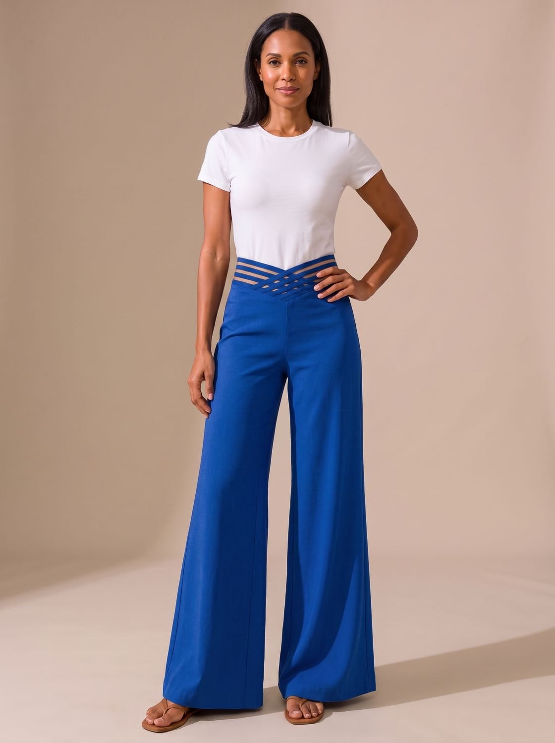 Women's High-Waisted Wide-Leg Crossover Waistband Pants