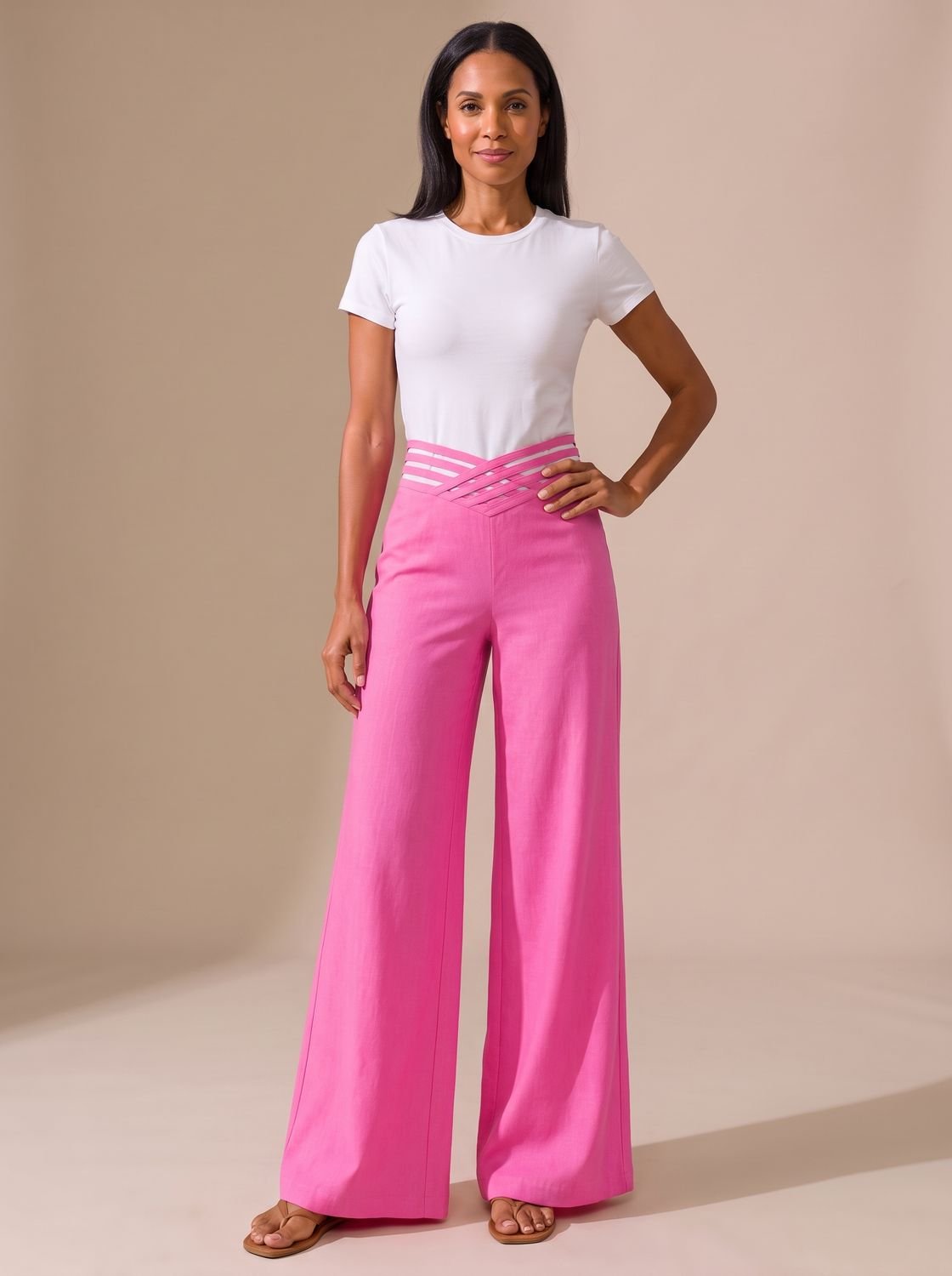 Women's High-Waisted Wide-Leg Crossover Waistband Pants