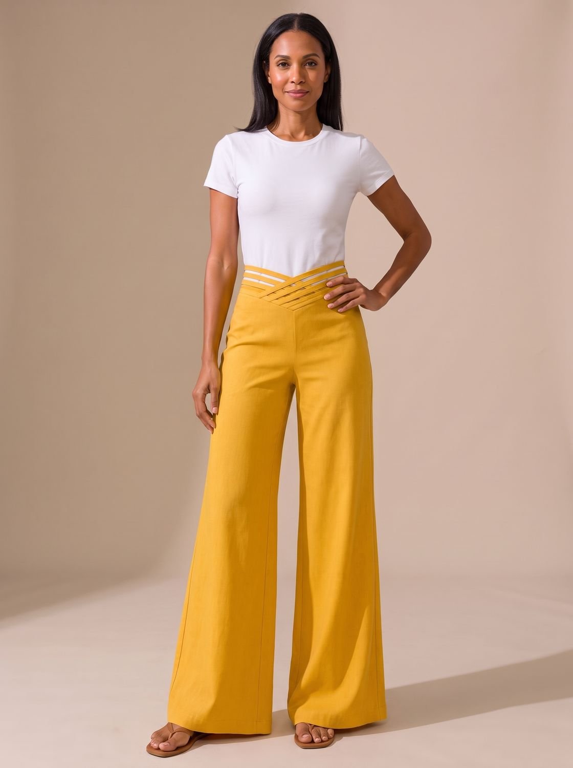 Women's High-Waisted Wide-Leg Crossover Waistband Pants