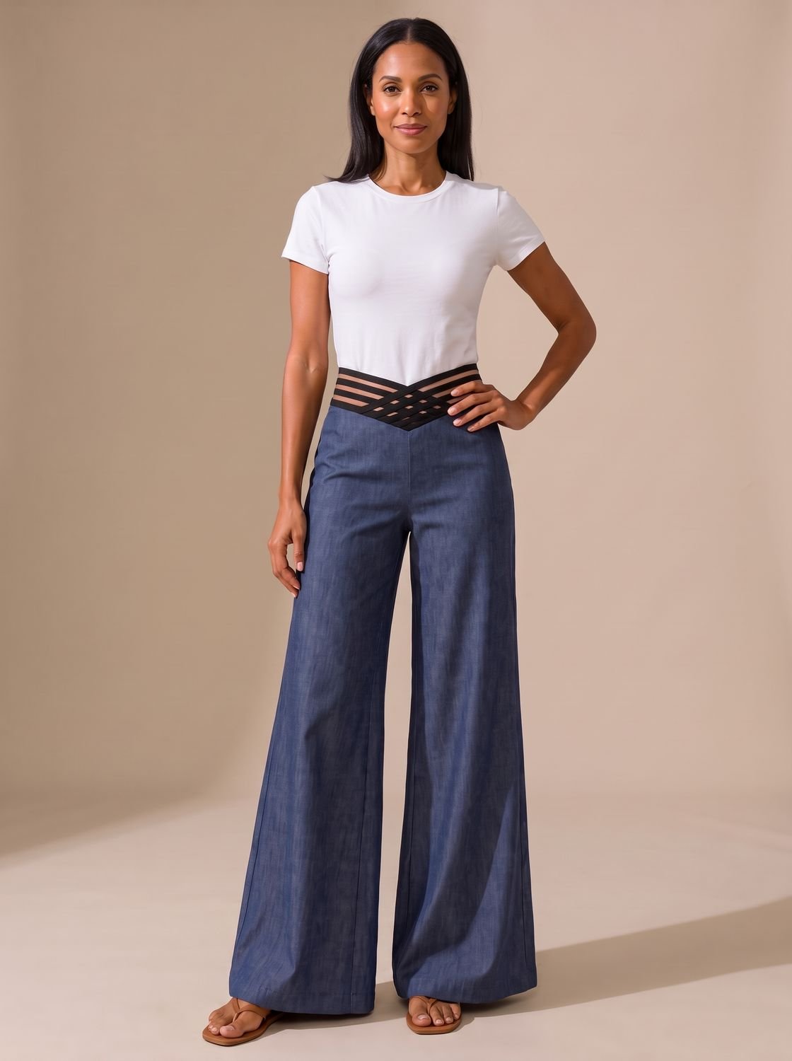 Women's High-Waisted Wide-Leg Crossover Waistband Pants