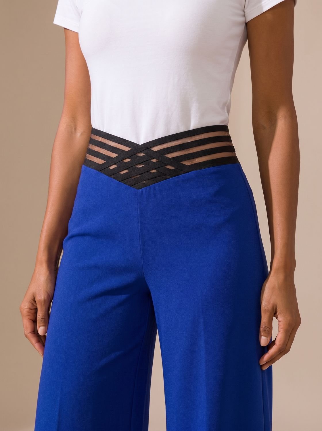 Women's High-Waisted Wide-Leg Crossover Waistband Pants