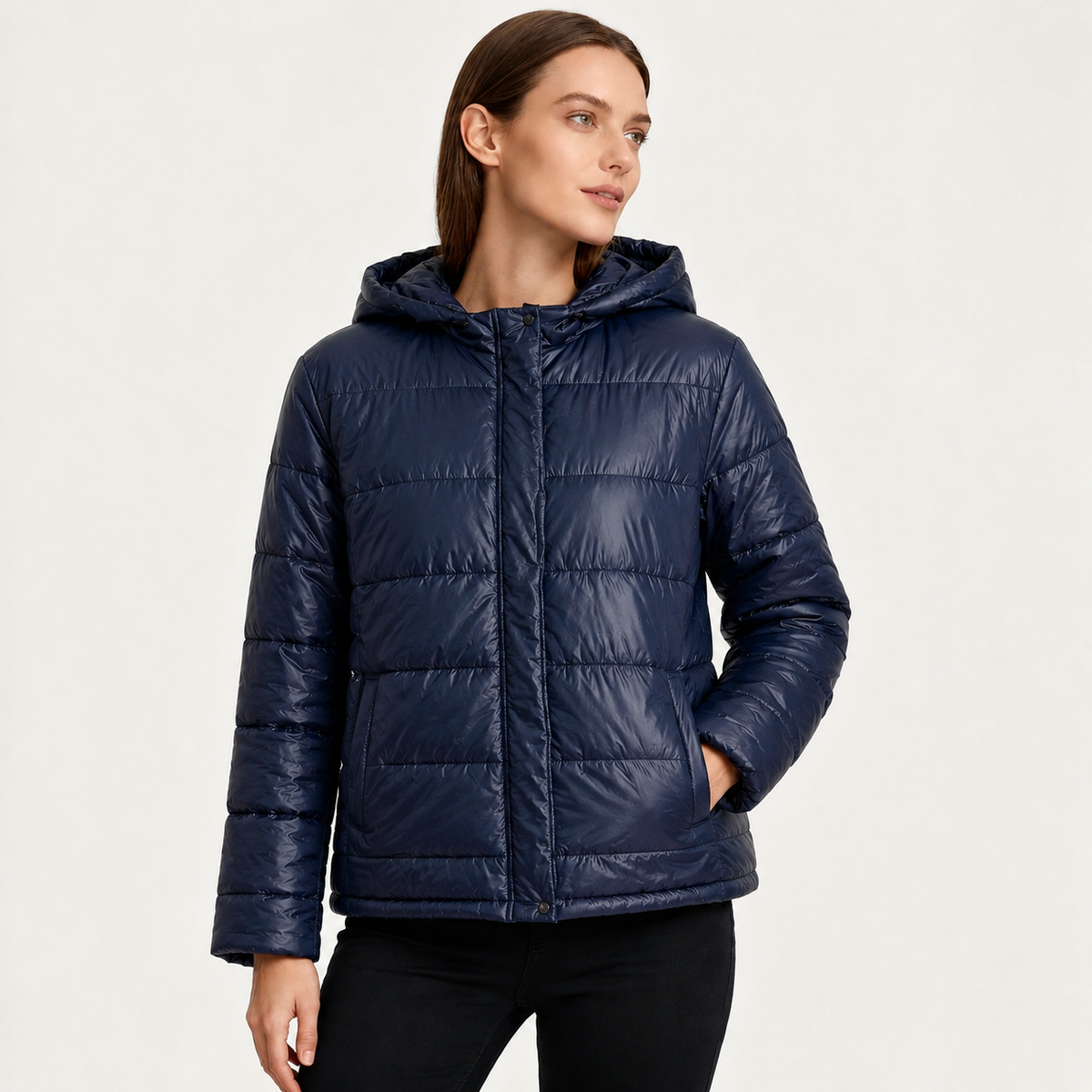 Women's Hooded Quilted Jacket with Pockets