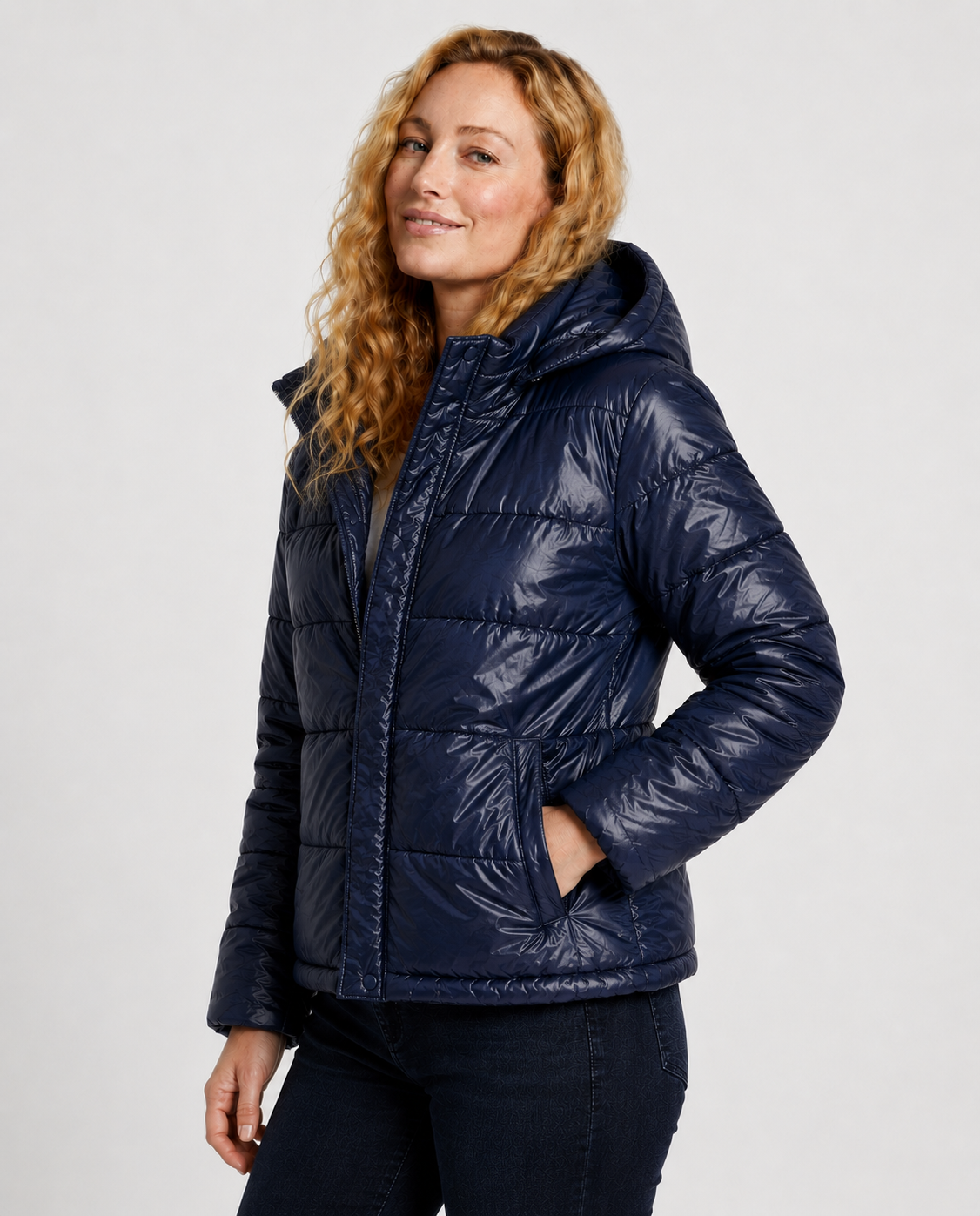Women's Hooded Quilted Jacket with Pockets