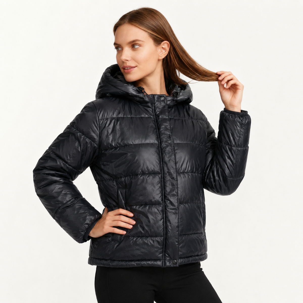 Women's Hooded Quilted Jacket with Pockets