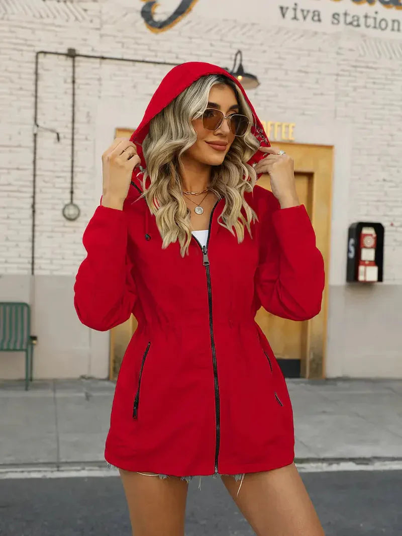 Women's Hooded Rain Jacket with Floral Lining