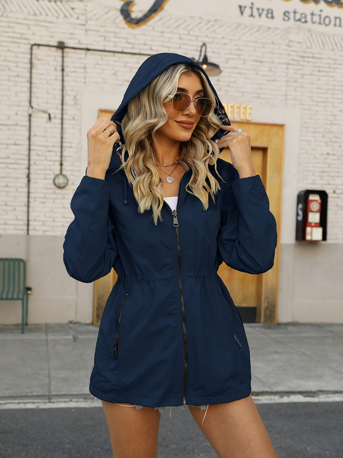 Women's Hooded Rain Jacket with Floral Lining