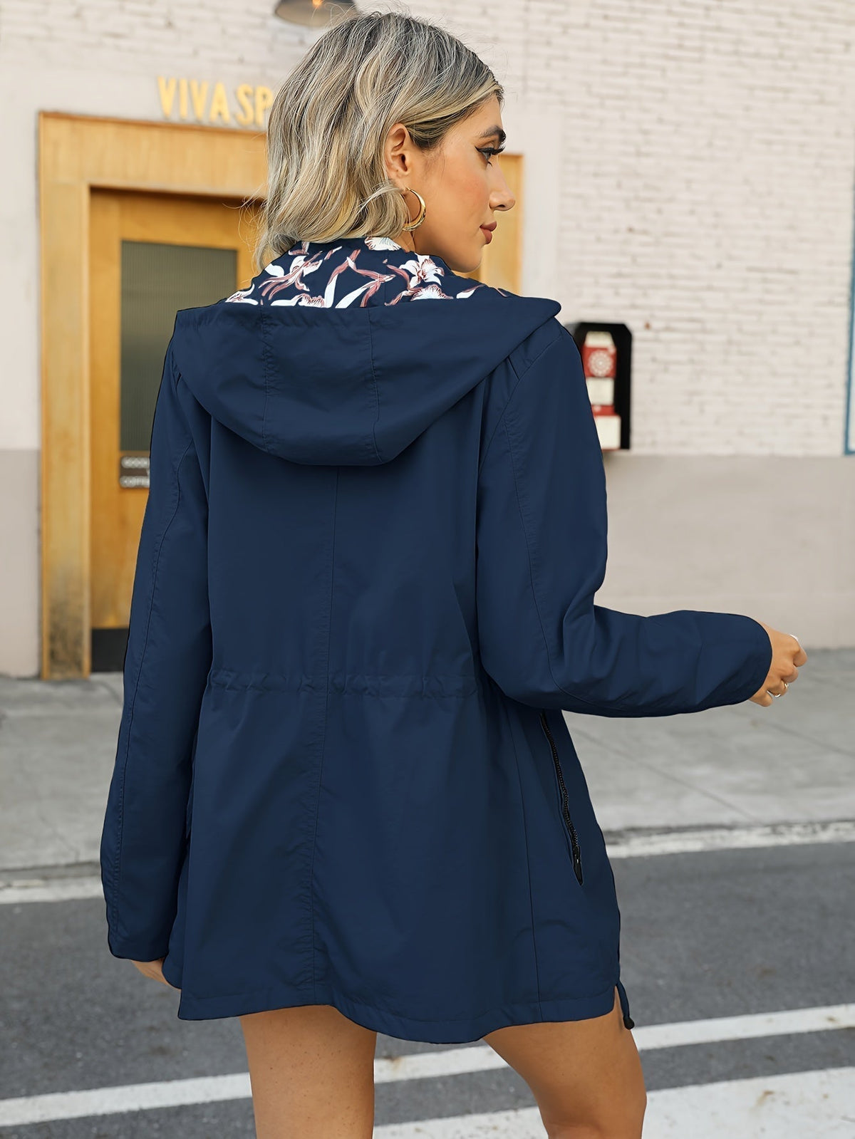 Women's Hooded Rain Jacket with Floral Lining