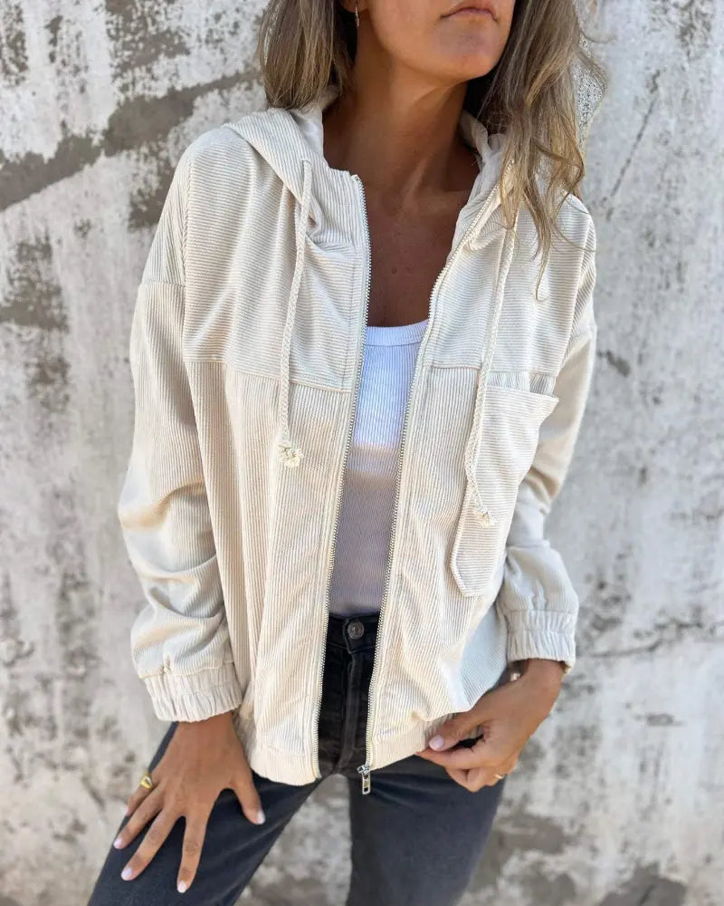 Women's Hooded Zip-Up Jacket with Side Pockets