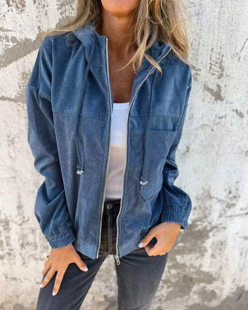 Women's Hooded Zip-Up Jacket with Side Pockets