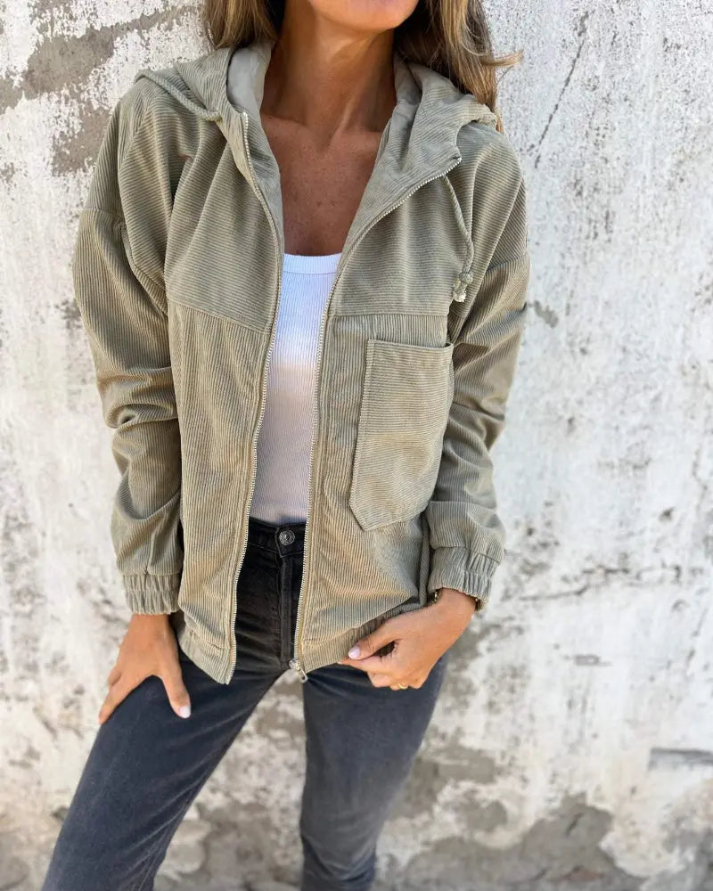 Women's Hooded Zip-Up Jacket with Side Pockets