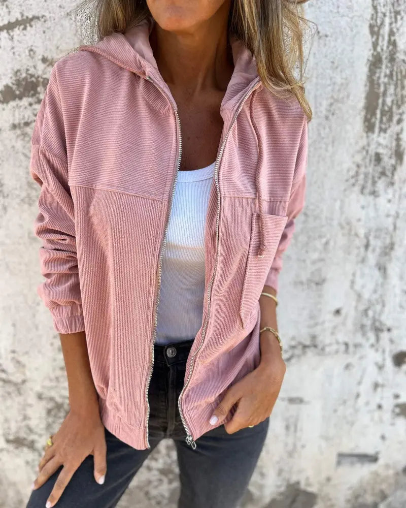 Women's Hooded Zip-Up Jacket with Side Pockets