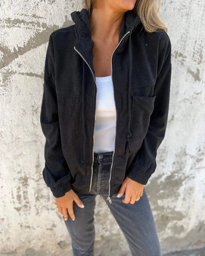 Women's Hooded Zip-Up Jacket with Side Pockets