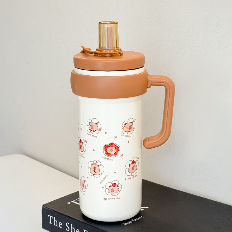 Women's Insulated Water Bottle with Handle and Animal Design