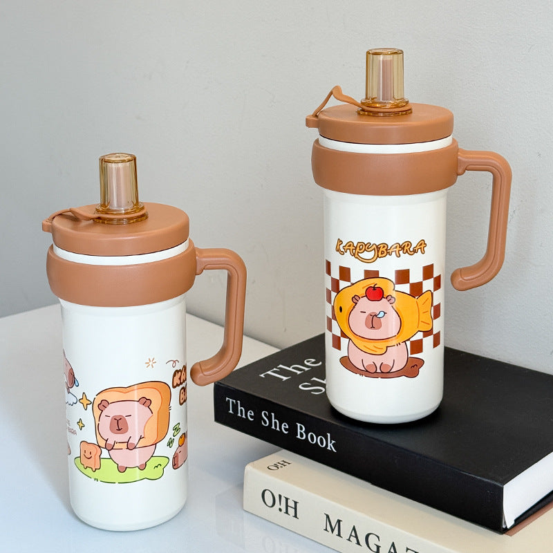 Women's Insulated Water Bottle with Handle and Animal Design