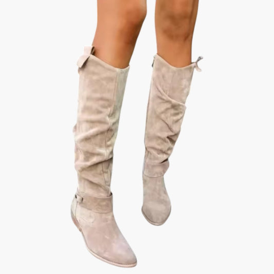 Women's Knee-High Boots with Block Heel and Zipper