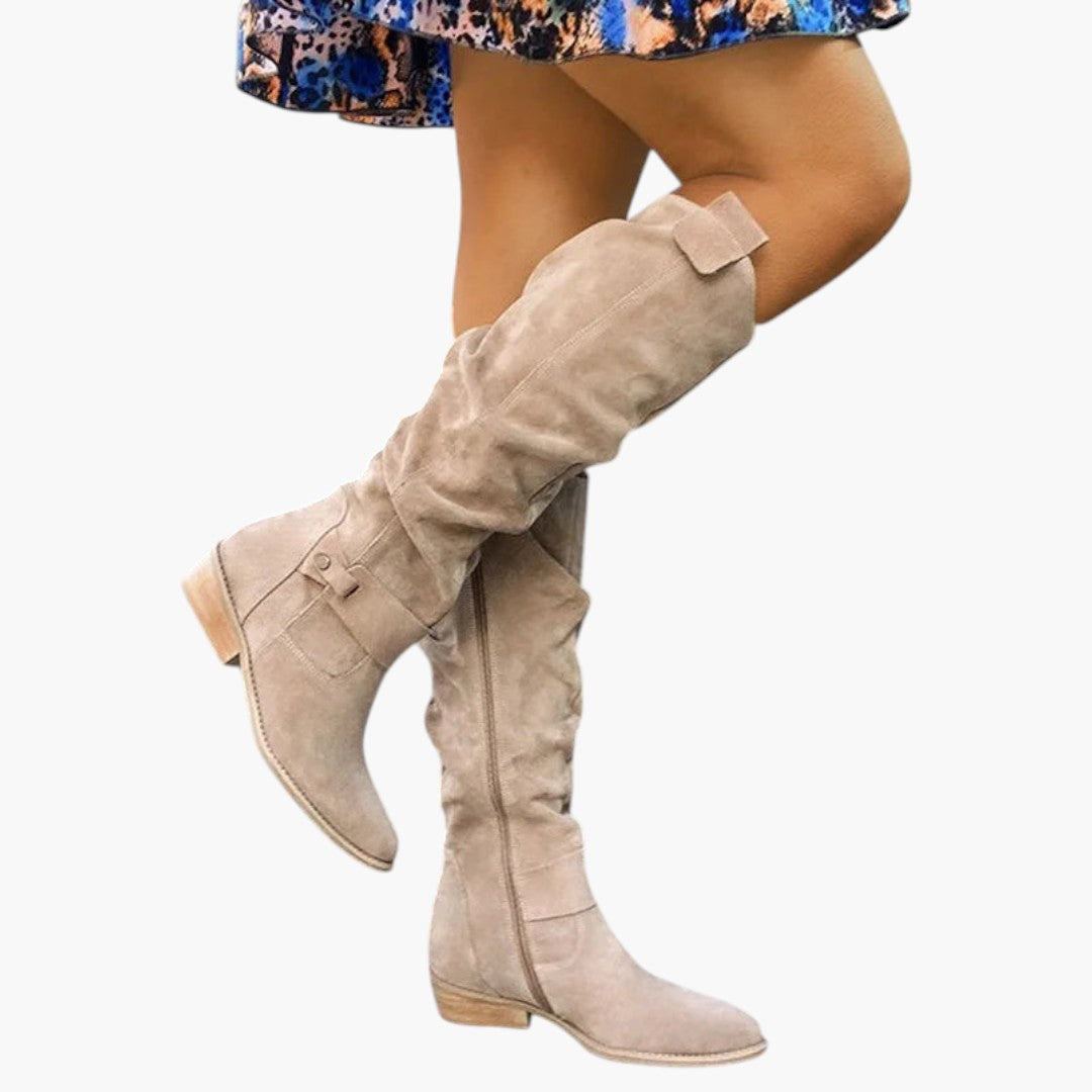 Women's Knee-High Boots with Block Heel and Zipper
