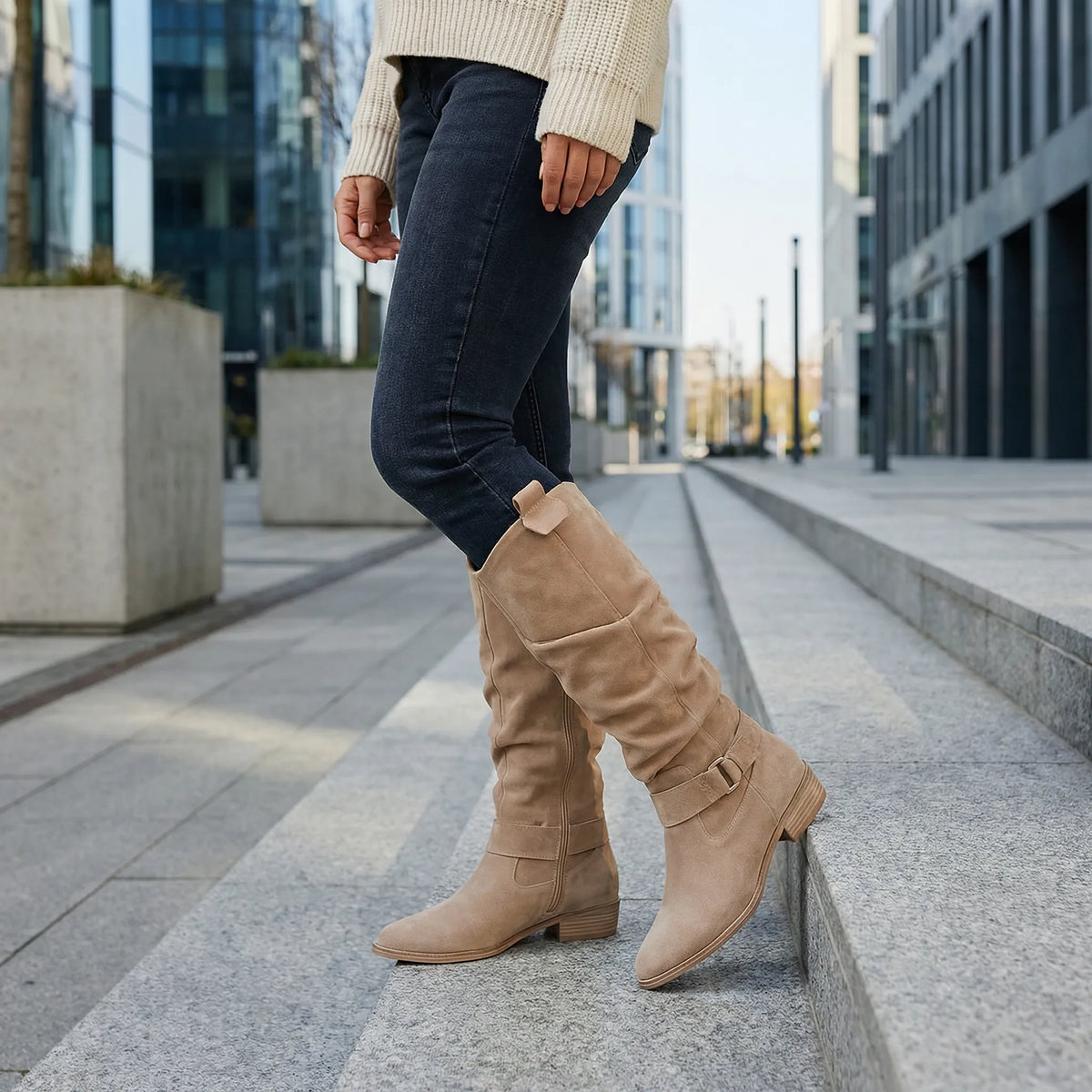 Women's Knee-High Boots with Side Zipper