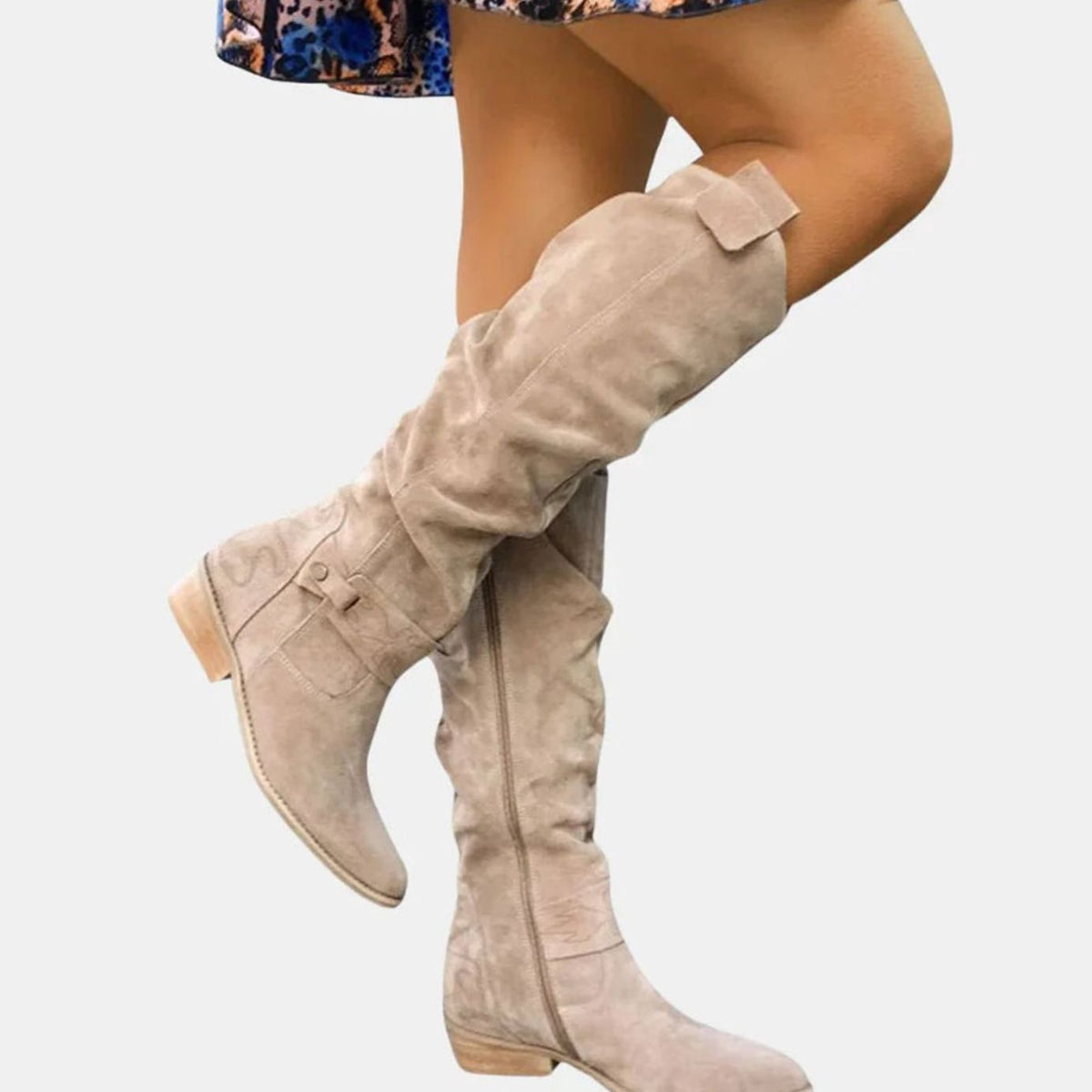 Women's Knee-High Slouchy Block-Heel Boots