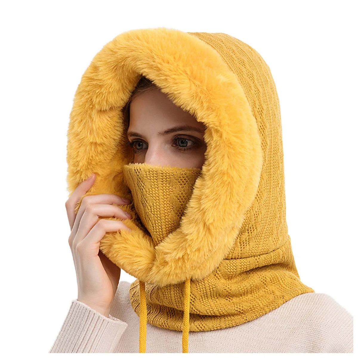 Women's Knitted Fur Hat and Mask Set