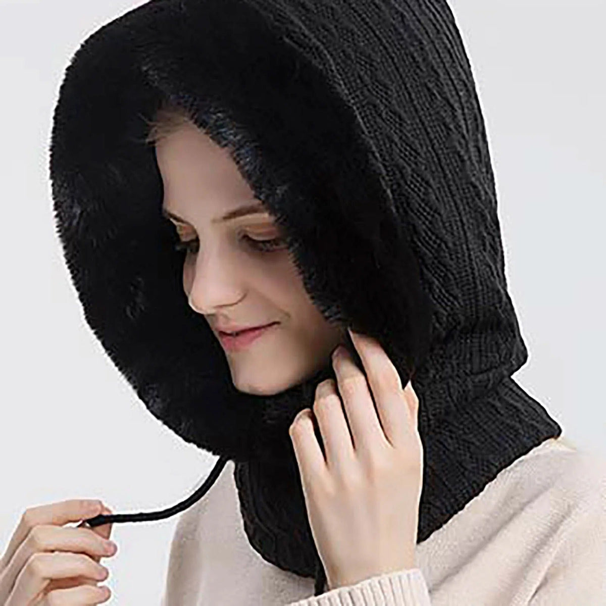 Women's Knitted Fur Hat and Mask Set