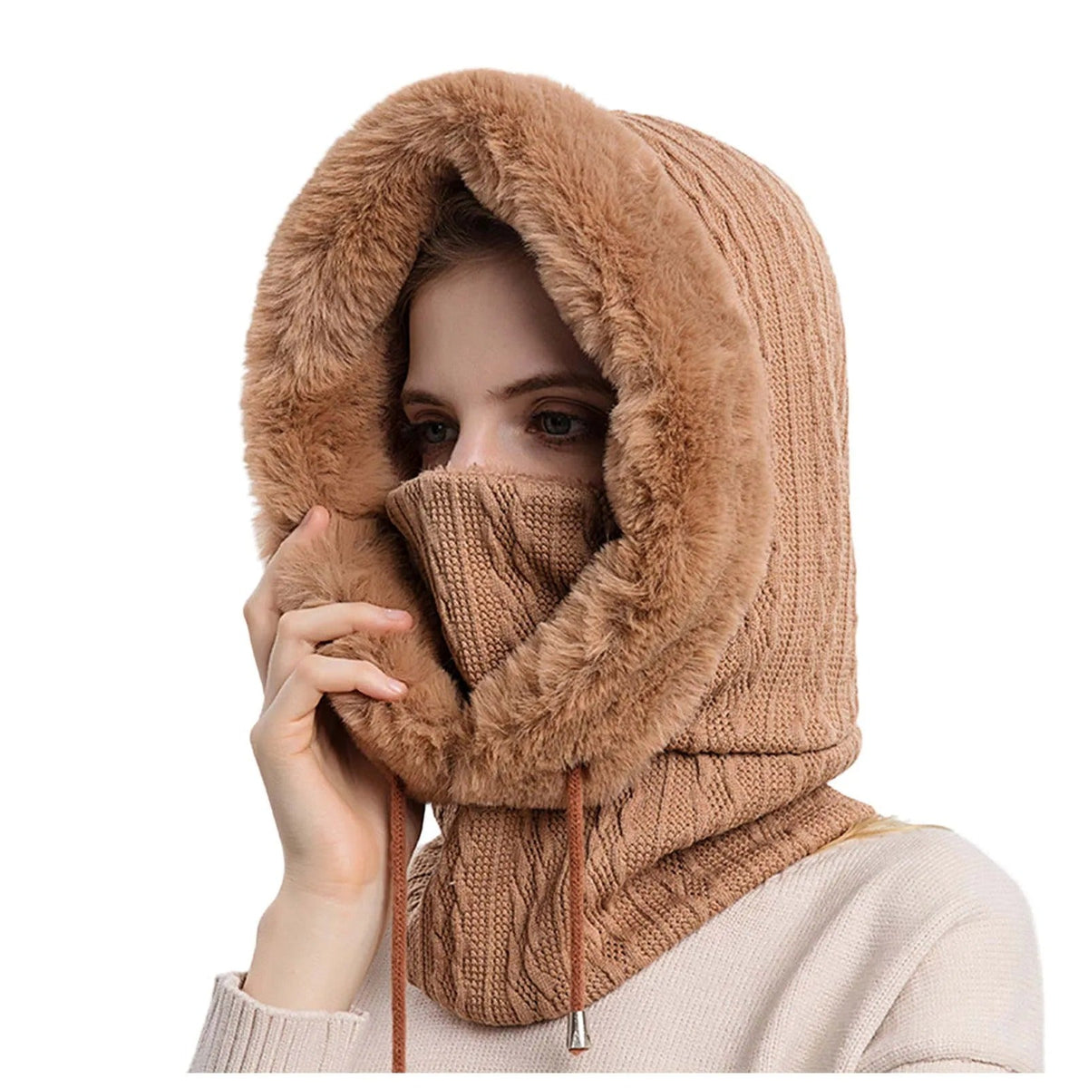 Women's Knitted Fur Hat and Mask Set