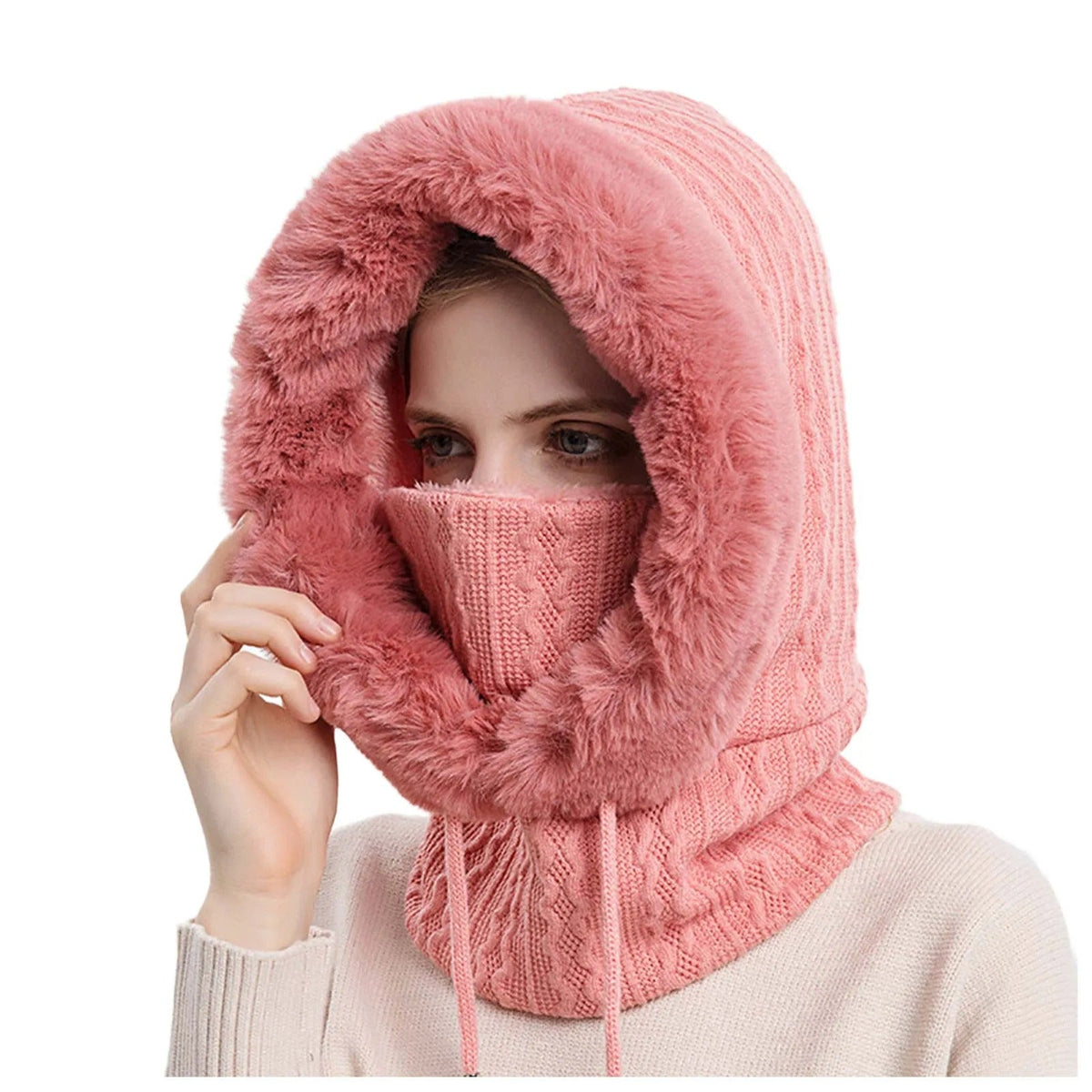 Women's Knitted Fur Hat and Mask Set