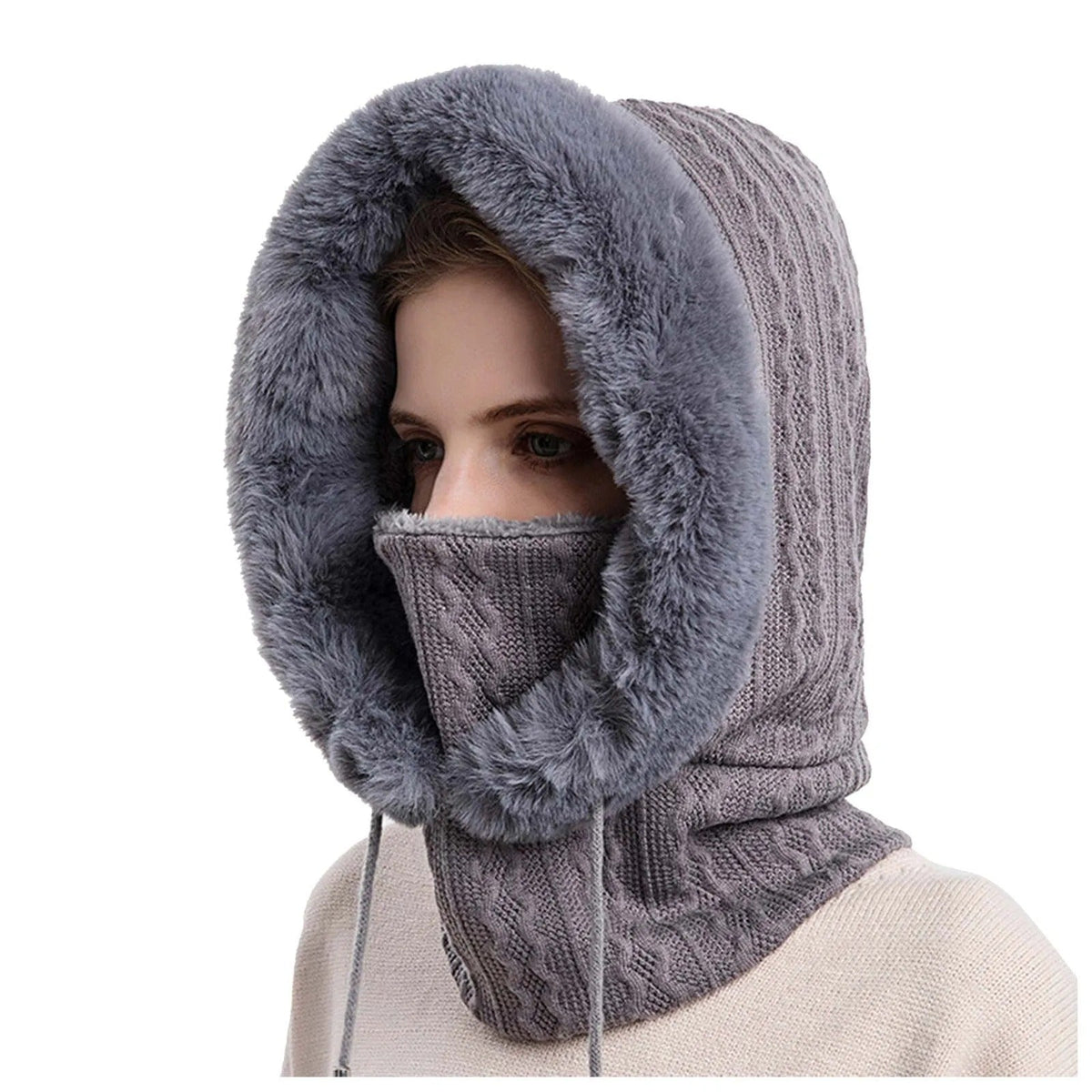 Women's Knitted Fur Hat and Mask Set