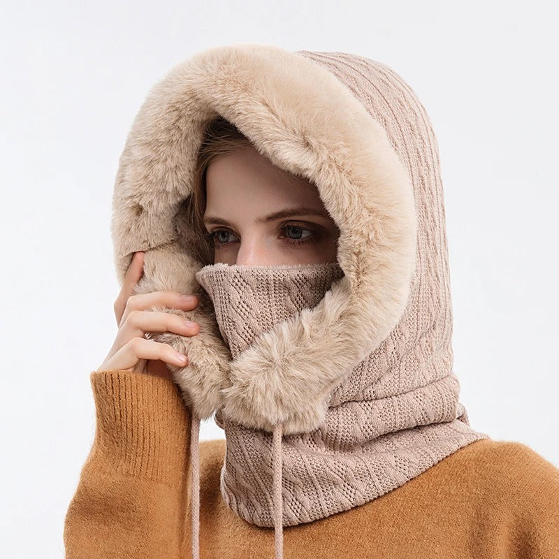 Women's Knitted Fur Hat and Mask Set