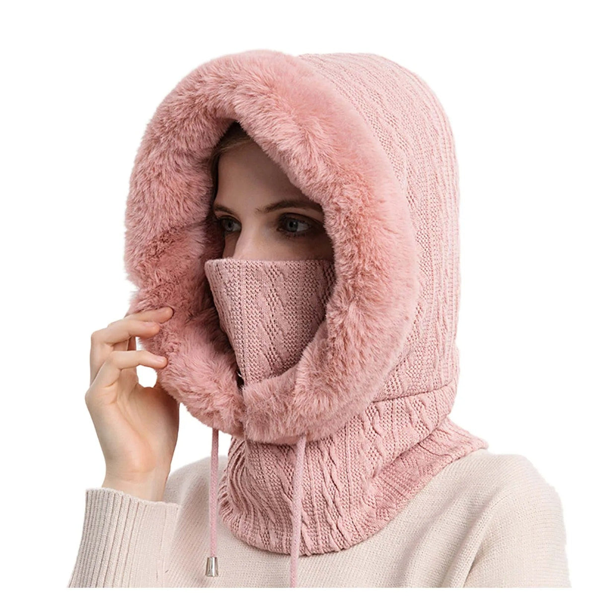 Women's Knitted Fur Hat and Mask Set