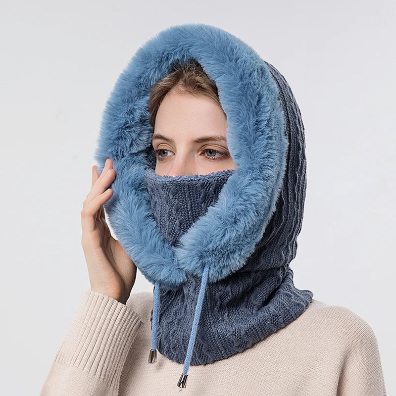 Women's Knitted Fur Hat and Mask Set