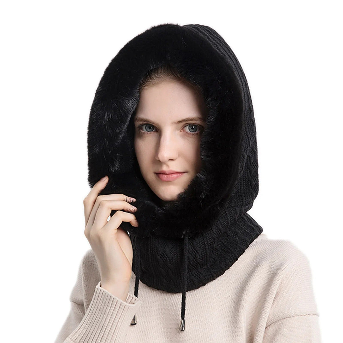 Women's Knitted Fur Hat and Mask Set
