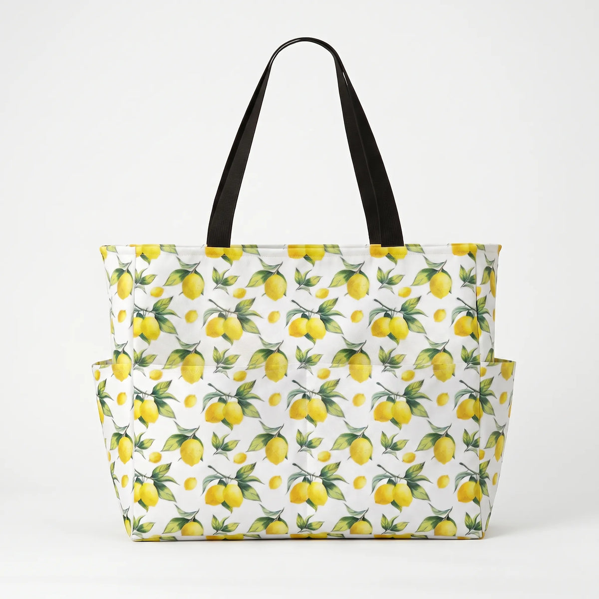 Women's Large Beach Tote Bag with Tropical Lemon Print