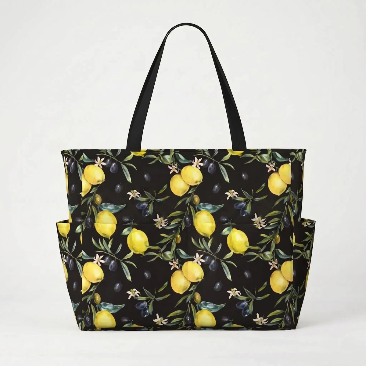 Women's Large Beach Tote Bag with Tropical Lemon Print