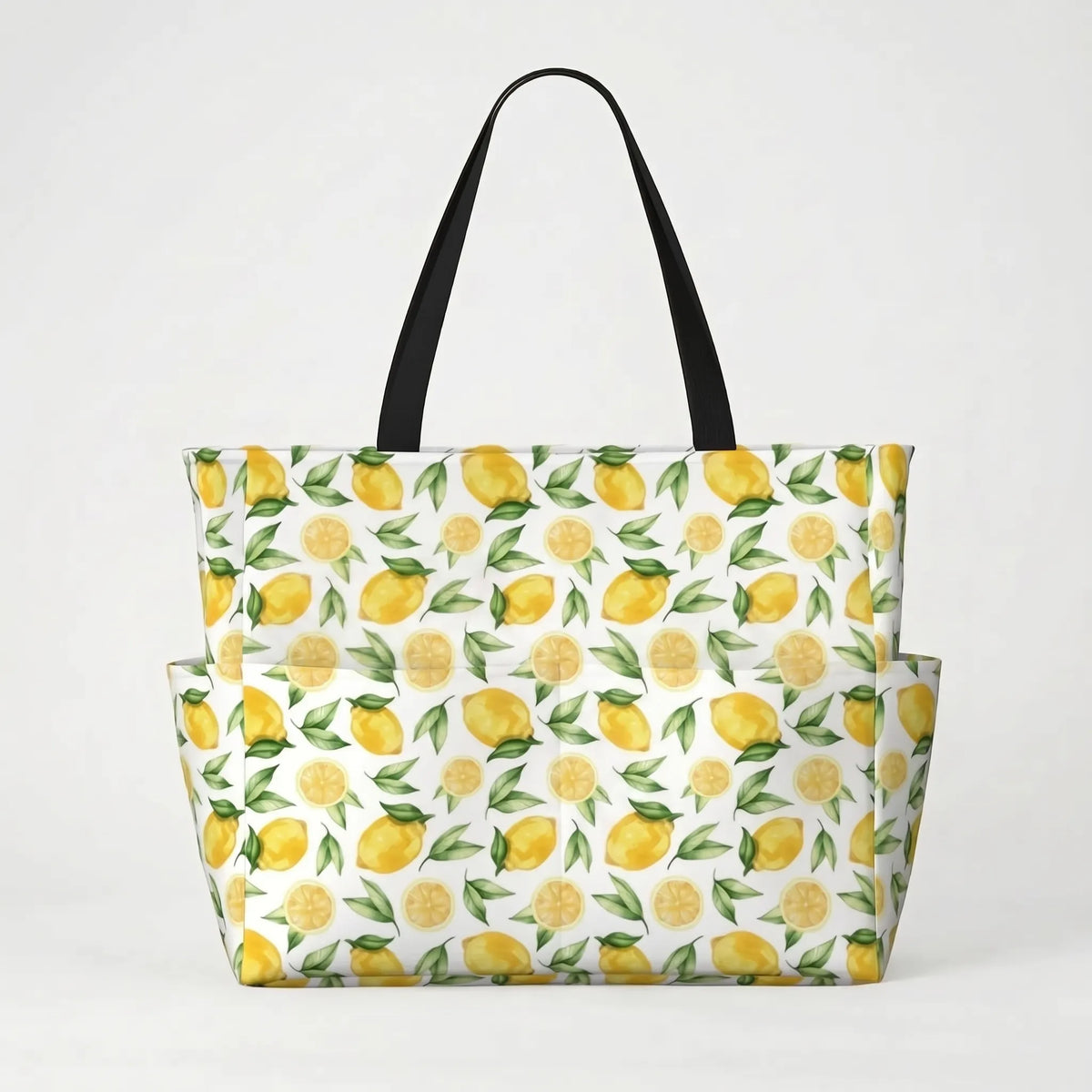 Women's Large Beach Tote Bag with Tropical Lemon Print