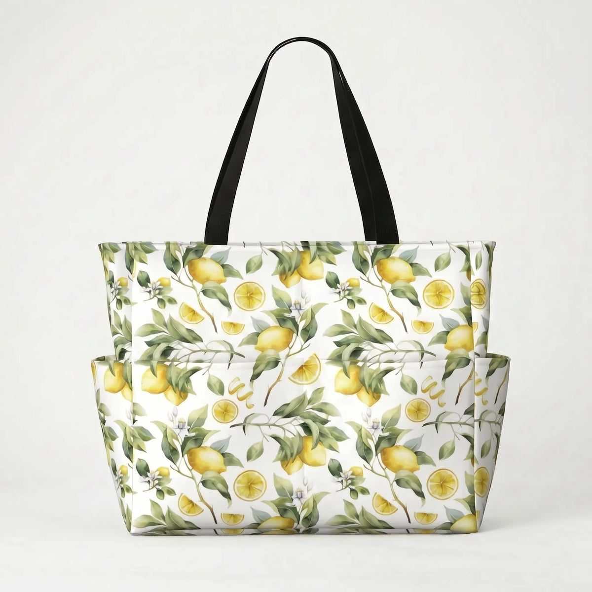 Women's Large Beach Tote Bag with Tropical Lemon Print