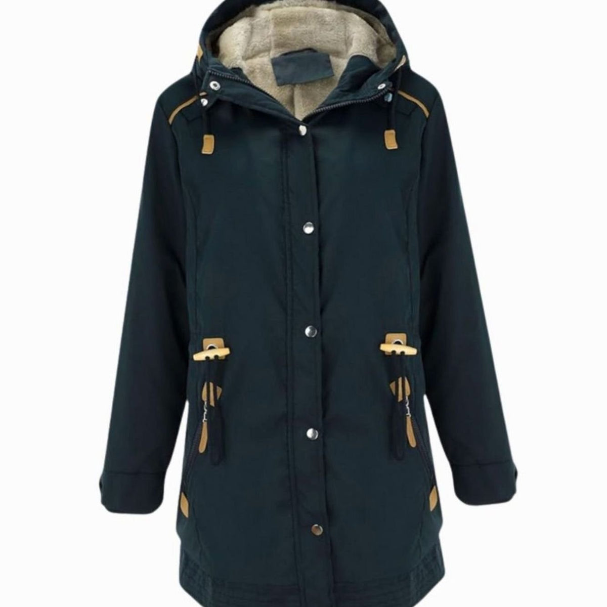 Women's Lined Hooded Parka Coat with Adjustable Waist